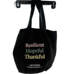 Sephora Black Cloth Tote Bag Resilient Hopeful Thankful Shopping Canvas Reusable